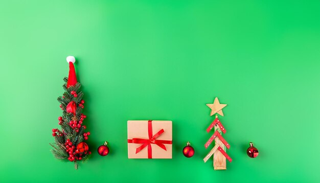 Concepto de fondo de Navidad y año nuevo Vista superior de la caja de regalo de Navidad y Navidad