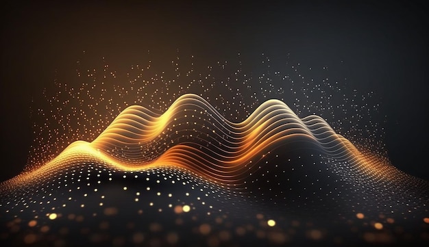 Concepto de fondo de onda digital de tecnologíaHermosa textura de puntos ondulantes de movimiento con partículas desenfocadas brillantes Fondo cibernético o tecnológico