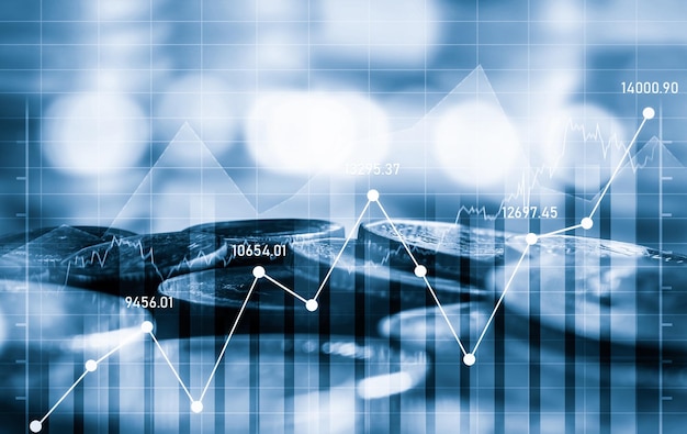 Concepto de fondo de tecnología financiera y monetaria de prosperidad empresarial y activos