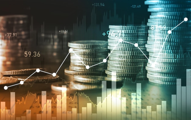 Concepto de fondo de tecnología financiera y monetaria de prosperidad empresarial y activos