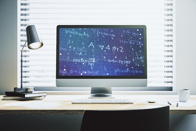 Concepto de fórmula científica creativa en la representación 3D de la pantalla del portátil moderno