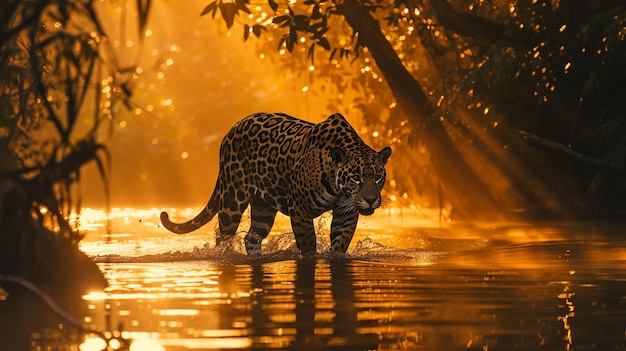 Un concepto de fotografía de vida silvestre fotografía de jaguar