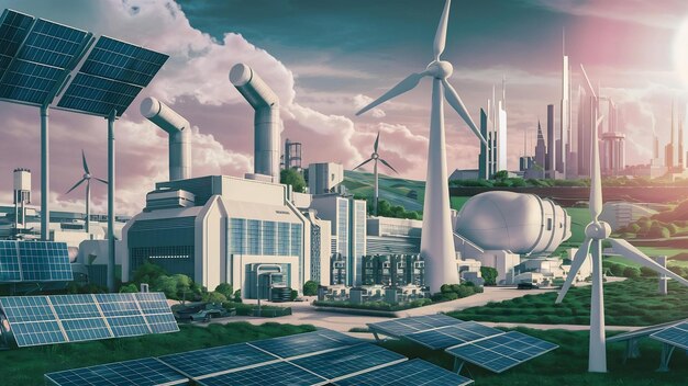 Concepto de la futura planta de fábricas y de la industria energética