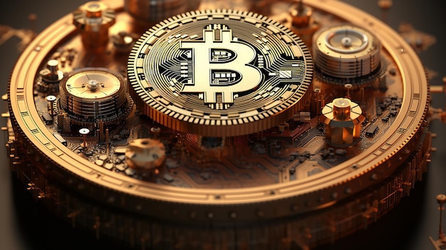 El concepto futurista de la minería de la criptomoneda Bitcoin Blockchain