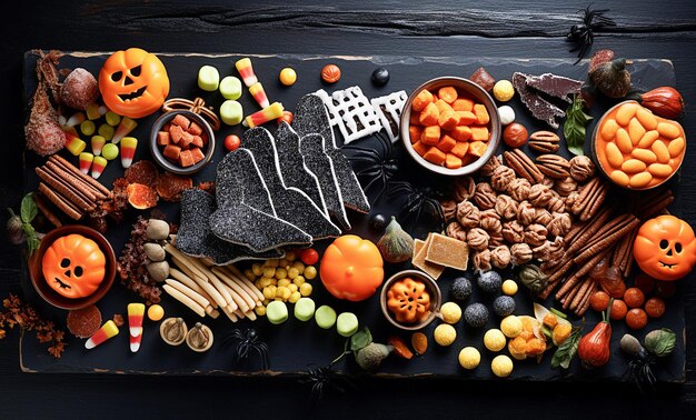 Un concepto generativo de Halloween con galletas y dulces