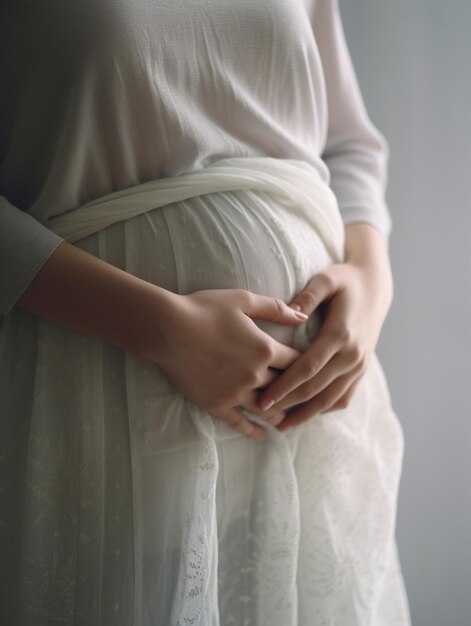 Foto el concepto generativo de la ia del embarazo y el cuidado de la piel del vientre de la mujer embarazada y la crema hidratante para