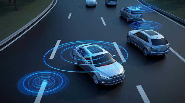 Concepto generativo de inteligencia artificial de un sistema de sensor de automóvil autónomo para la seguridad del control del automóvil en modo sin conductor