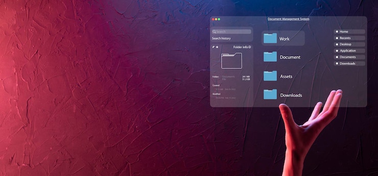 Foto concepto de gestión de documentos iconos de pantalla virtual sistema de gestión de archivos dms software de base de datos de documentos en línea para la búsqueda y gestión eficientes de archivos y datos de la empresa