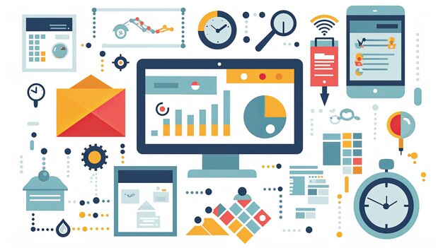 Concepto de gestión de proyectos con computadoras portátiles e herramientas de planificación digital
