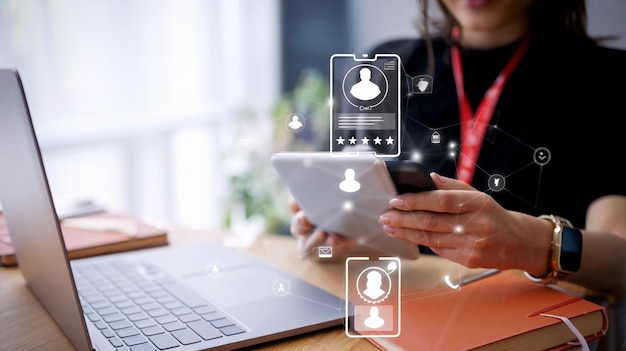 Concepto de gestión de la relación con el cliente con estructura global Reclutación de gestión de recursos humanos