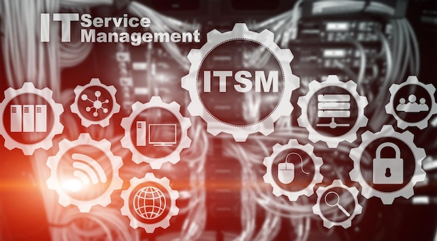 Concepto de gestión de servicios de TI de ITSM para la gestión de servicios de tecnología de la información en el fondo de la supercomputadora
