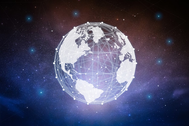 Concepto de globalización con ilustración gráfica mundial en el cielo crepuscular