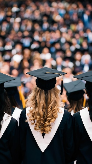 Concepto de graduación con estudiantes de atrás