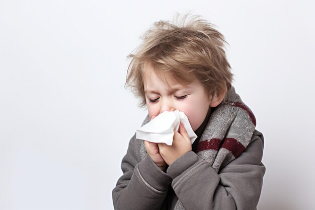 Foto concepto de gripe de invierno de niño pequeño