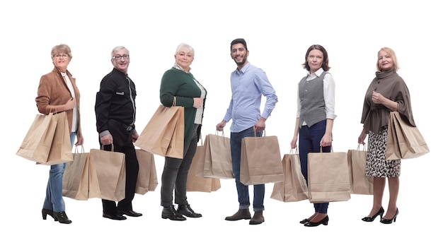 Concepto grupo de compradores collage de personas con bolsas de compras
