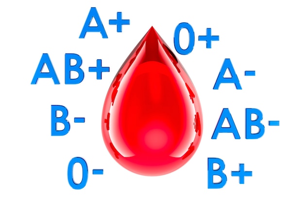 Concepto de grupo sanguíneo con representación 3D de una gota de sangre