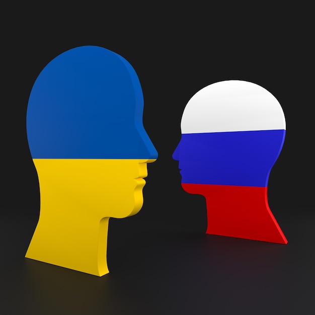 Concepto de guerra de Rusia y Ucrania y búsqueda de un acuerdo diplomático 3D Rendering
