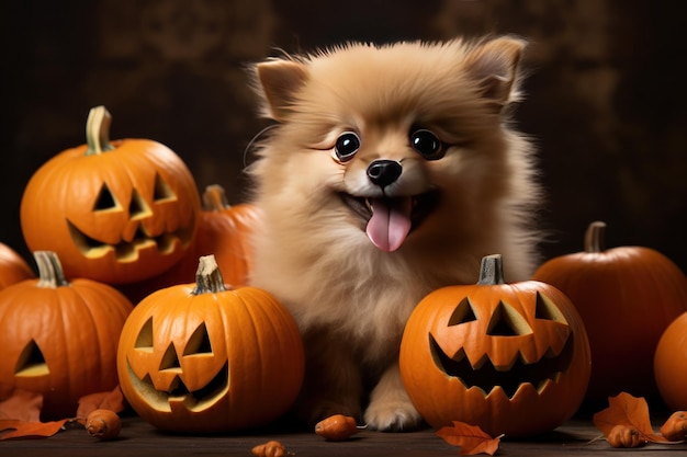 Concepto de Halloween con el perro generativo ai