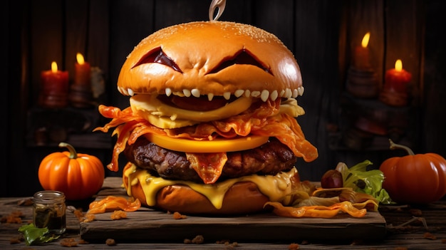 El concepto de hamburguesa de Halloween de una hamburguesa