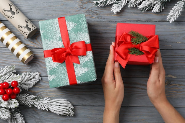 Concepto de hermosas cajas de regalo de regalo de Navidad