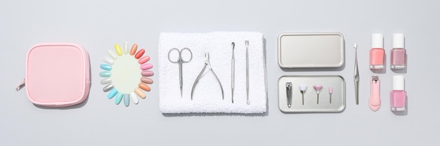 Concepto de herramientas de nail art para pedicura y manicura.