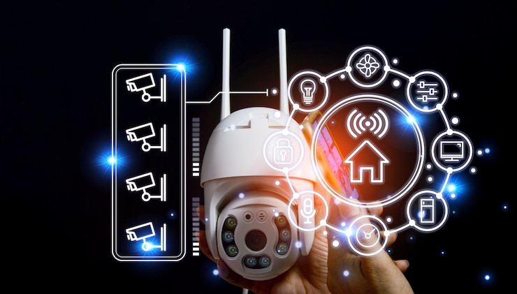 Foto concepto de hogar inteligente y tecnología de control inalámbrico y cámara ip de seguridad