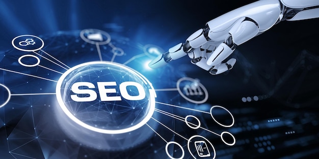 Concepto de icono de SEO para promover el tráfico de clasificación en el sitio web optimizando su sitio web para clasificar