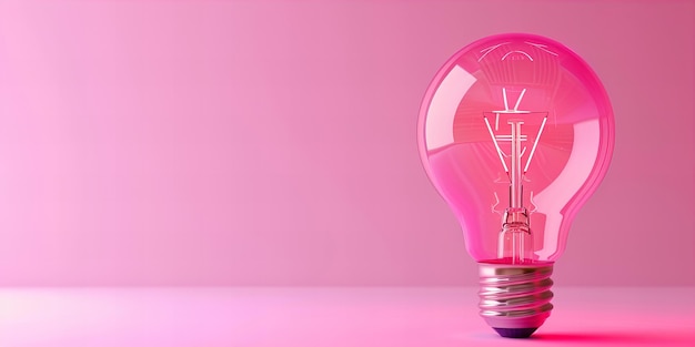 Concepto de idea creativa con bombilla iluminada en un fondo rosado