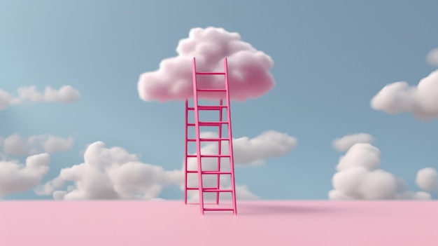 Concepto idea creciente de escalera que conduce al concepto de desarrollo de nubes mínimo