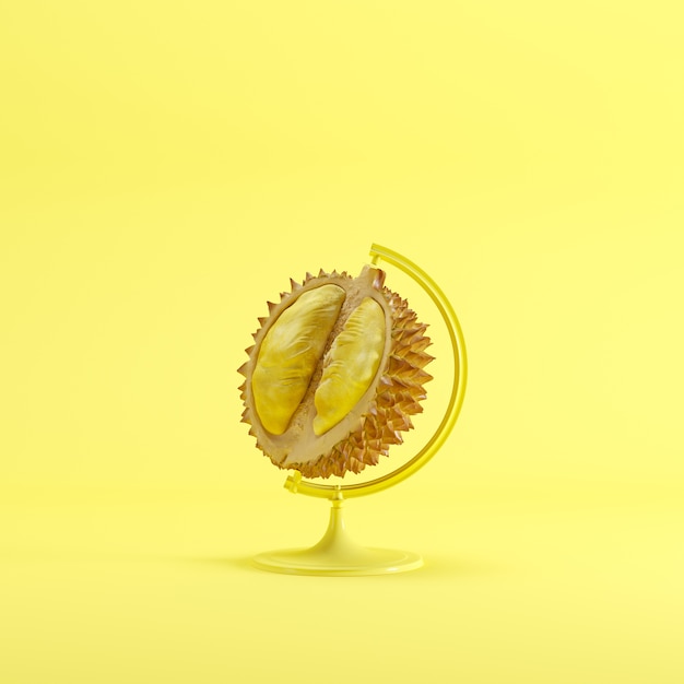 Concepto de idea global de Durian en fondo pastel de color amarillo.