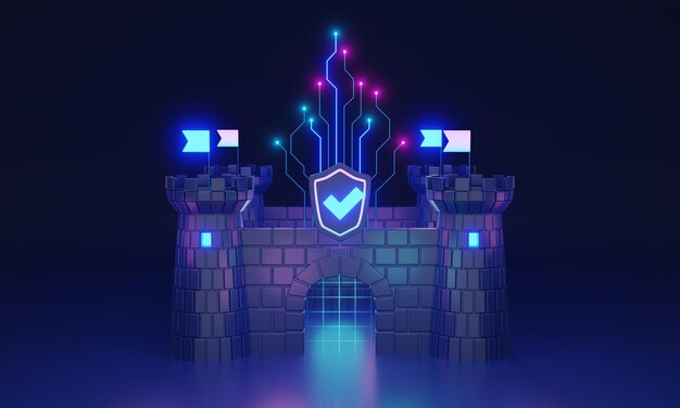 Concepto de ilustración 3D de ciberseguridad y protección de la información digital