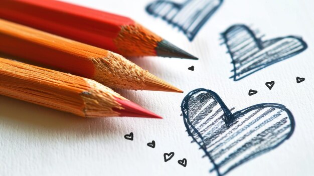 Concepto de ilustración de corazones dibujados a mano con lápices