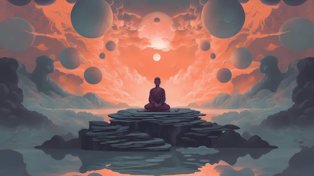 Concepto de ilustración de yoga y meditación de atención plena IA generativa