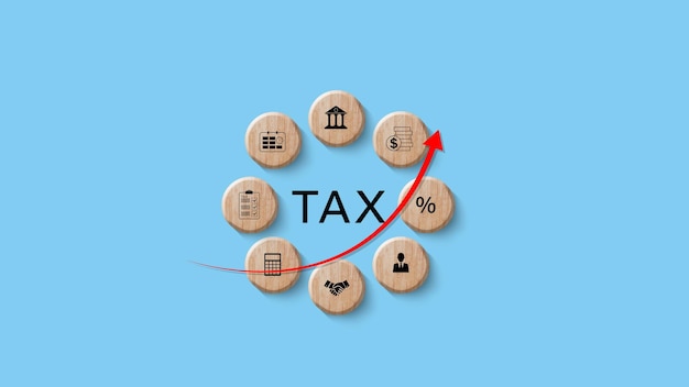 El concepto de impuesto El impuesto sobre la renta sobre el ahorro de cubos de madera representa el concepto de preparación de declaraciones de impuestos y gestión financiera Planificación de impuestos Finanzas Dinero Inversiones Fondos de financiación