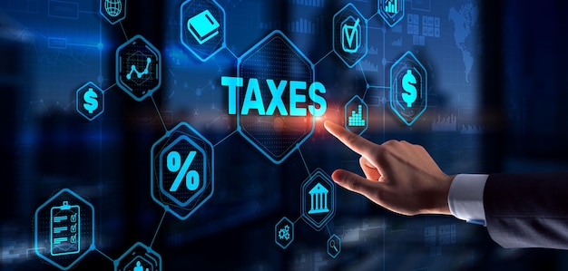 Concepto de impuestos pagados por particulares y sociedades, como el IVA, el impuesto sobre la renta y el impuesto a la propiedad