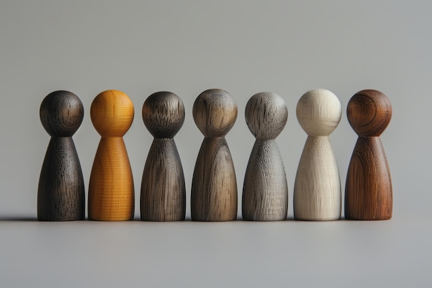 Concepto de inclusión social, diversidad e igualdad utilizando pequeñas figuras de madera