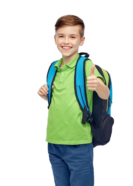 concepto de infancia, escuela, educación y personas - feliz estudiante sonriente con mochila escolar