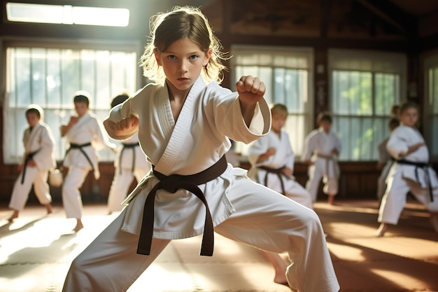 Concepto de infancia de movimiento deportivo infantil Karate taekwondo