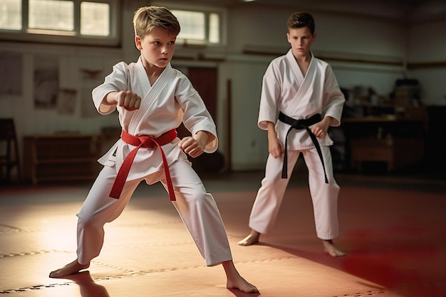 Concepto de infancia de movimiento deportivo infantil Karate taekwondo