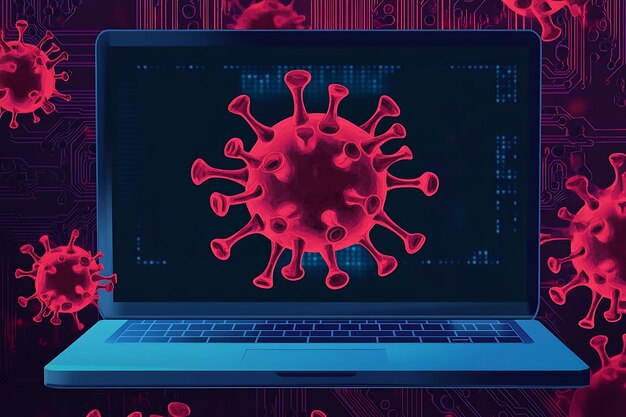 Concepto de infección por virus en la pantalla de la computadora portátil