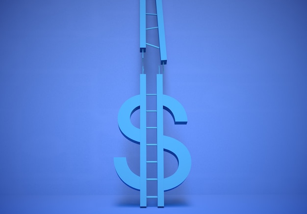 Concepto de inflación del dólar estadounidense de crisis financiera con escalera de dinero 3D Render