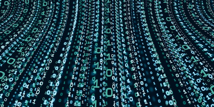 Foto concepto de información del sistema informático tecnología de código binario abstracto el fondo con datos binarios que caen desde la parte superior de la pantalla de datos binarios digitales ilustración 3d
