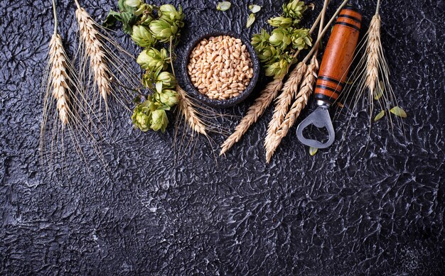 Foto concepto del ingrediente de la cerveza.