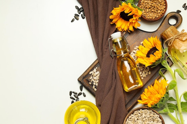 Concepto de ingredientes para cocinar Aceite de girasol