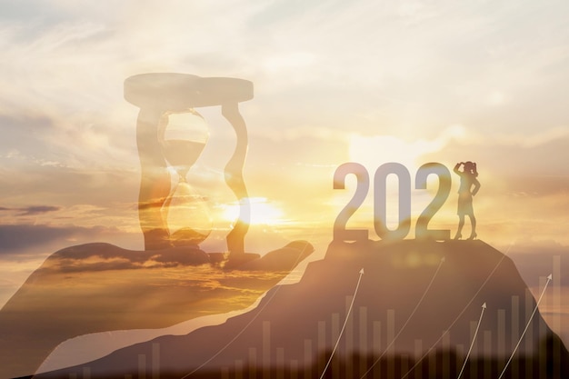 Foto el concepto del inicio del año nuevo 2024 en los negocios.