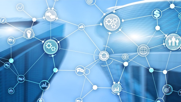 Concepto de innovación de automatización de diagrama en el fondo de la ciudad moderna