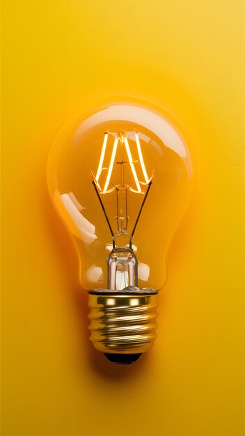 El concepto innovador de fondo amarillo vibrante destaca la bombilla iluminada Wallp móvil vertical