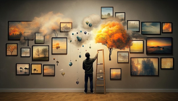 Foto concepto de inspiración creativa de fantasía de pared decorada con arte