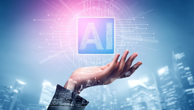 Concepto de inteligencia artificial y aprendizaje de AI.
