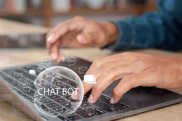Concepto de inteligencia artificial Bot de chat ayudantes automatizados para acceder a datos e información en redes en línea